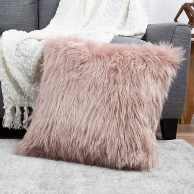 22 Plush Pillow Luxury Square Accent Pillow Insert and Shag Glam Cover Set For Bedroom or Living Room by Lavish Home (Pink)