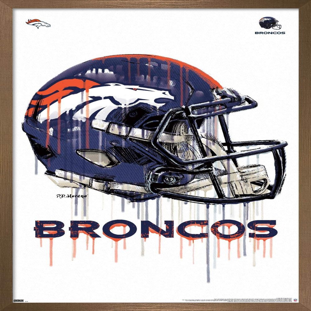 NFL Denver Broncos - Drip Helmet 20 Wall Poster, 22.4L x 14.7W, Bronze Framed Version