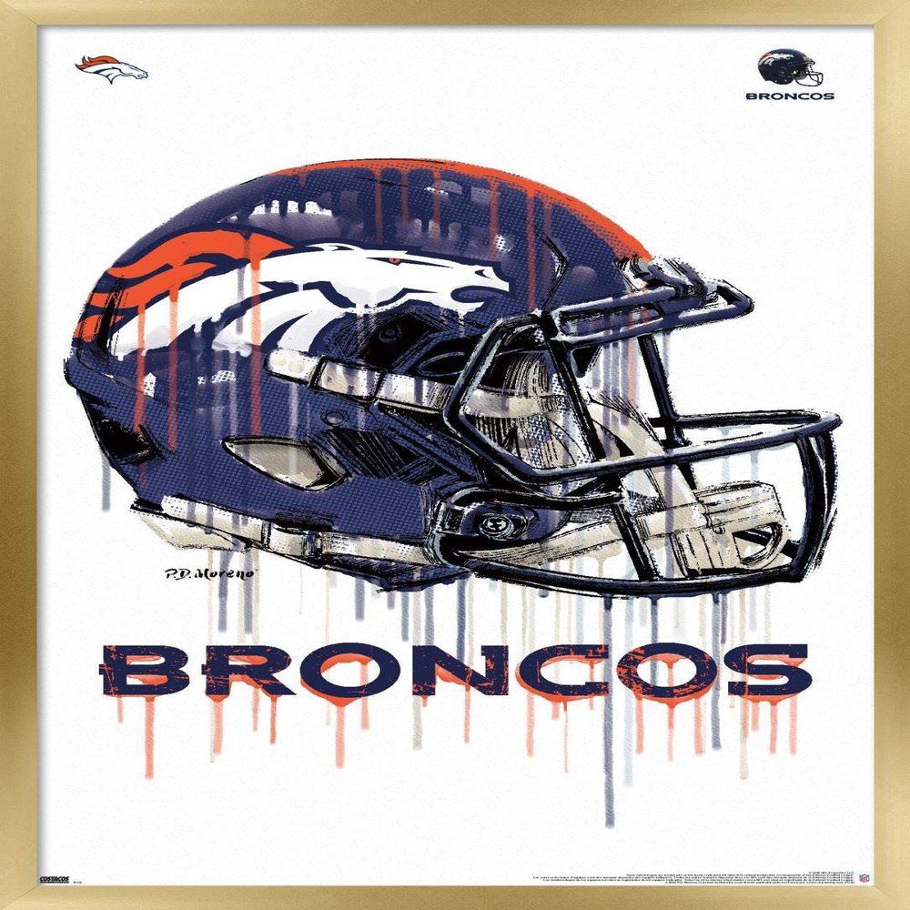 NFL Denver Broncos - Drip Helmet 20 Wall Poster, 34L x 22.4W, Gold Framed Version