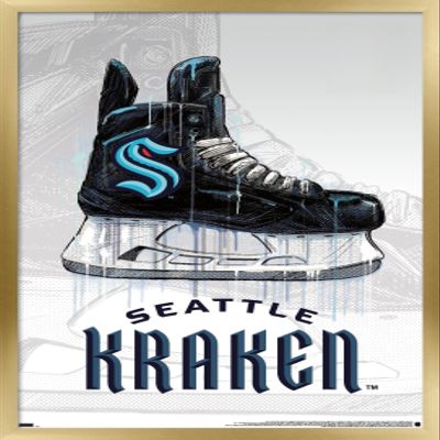 Trends International NHL Seattle Kraken - Drip Skate 20 Wall Poster, 22.375" x 34", Gold Framed Version