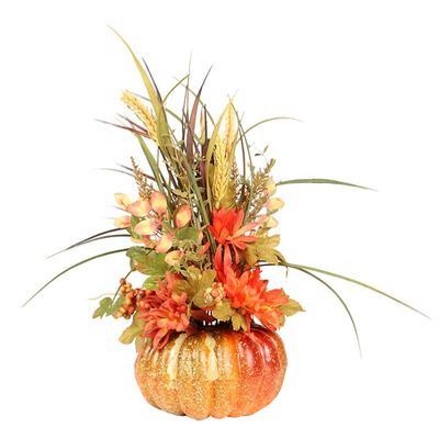 ABOOFAN Fall Pumpkin Centerpiece Artificial Pumpkin Ornament with Maple Leaves Sunflower Wheat for Fall Wedding Thanksgiving Decoration