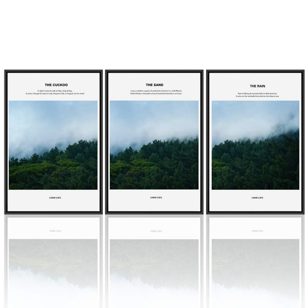 SIGNWIN 3 Piece Framed Canvas Wall Art Forest Canvas Prints Home Artwork Decoration for Living Room,Bedroom - 16"x24"x3 Panels