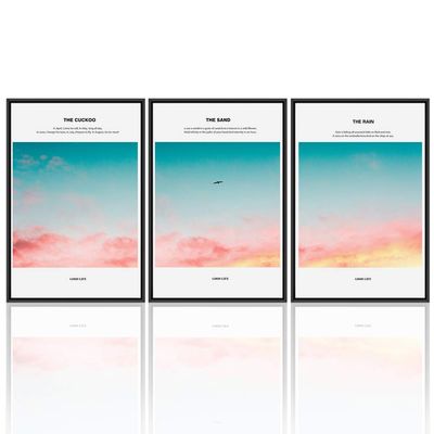 SIGNWIN 3 Piece Framed Canvas Wall Art Pink and Blue Sky Canvas Prints Home Artwork Decoration for Living Room,Bedroom - 16"x24"x3 Panels