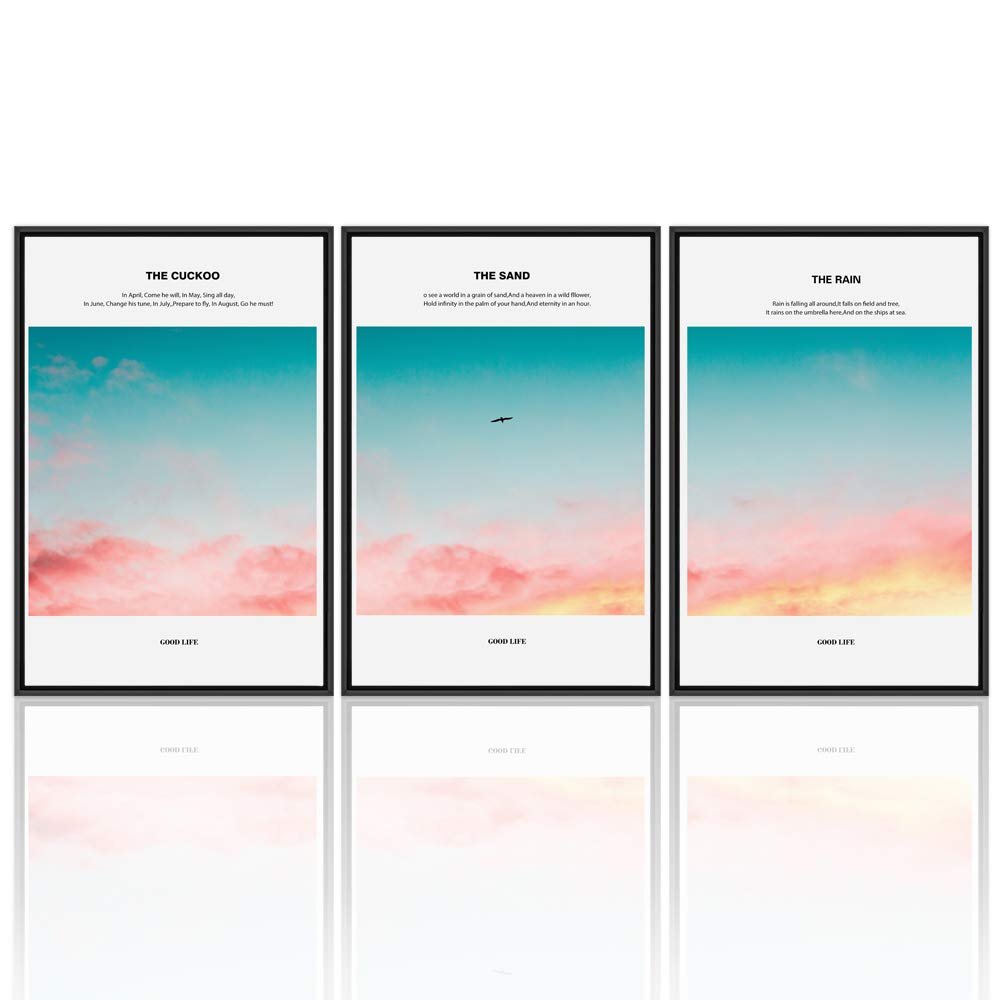 SIGNWIN 3 Piece Framed Canvas Wall Art Pink and Blue Sky Canvas Prints Home Artwork Decoration for Living Room,Bedroom - 16"x24"x3 Panels