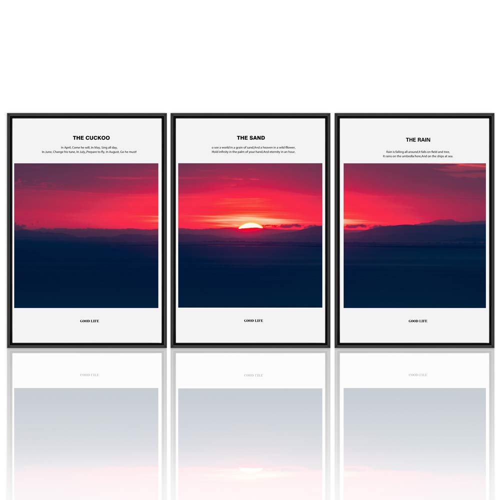 SIGNWIN 3 Piece Framed Canvas Wall Art Sunset Canvas Prints Home Artwork Decoration for Living Room,Bedroom - 16"x24"x3 Panels