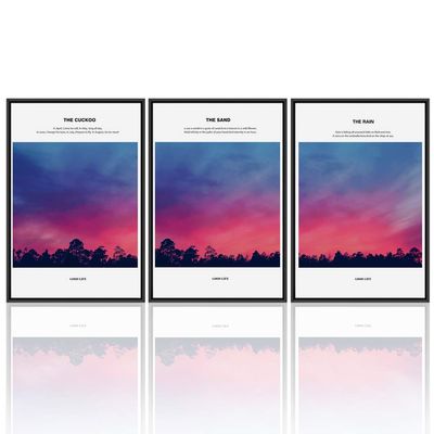 SIGNWIN 3 Piece Framed Canvas Wall Art Colorful Sunset Over Forest Prints Home Artwork Decoration for Living Room,Bedroom - 16"x24"x3 Panels