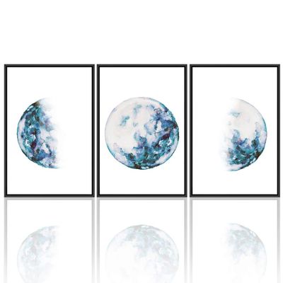 SIGNWIN 3 Piece Framed Canvas Wall Art Moon Canvas Prints Home Artwork Decoration for Living Room,Bedroom - 16"x24"x3 Panels