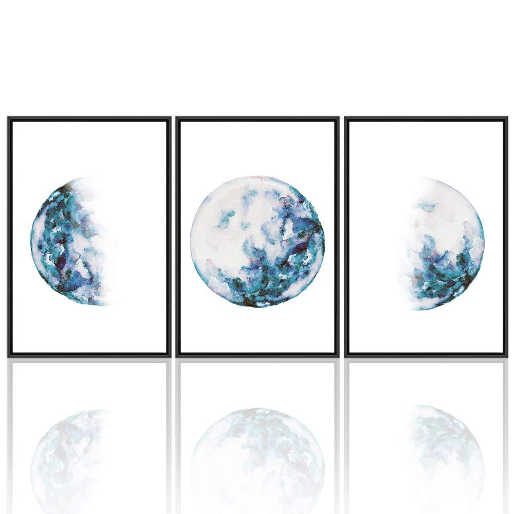 SIGNWIN 3 Piece Framed Canvas Wall Art Moon Canvas Prints Home Artwork Decoration for Living Room,Bedroom - 16"x24"x3 Panels