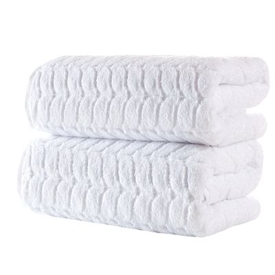 BAGNO MILANO Turkish Cotton Bath Towels, Bath Sheet Towels Soft Plush Jacquard Luxury Towels (White, 2 pcs Bath Towel Set)