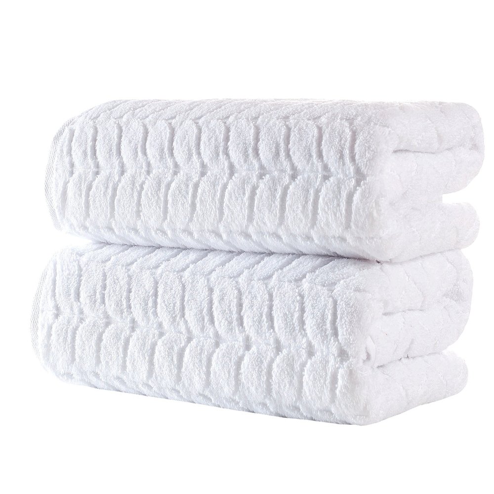 BAGNO MILANO Turkish Cotton Bath Towels, Bath Sheet Towels Soft Plush Jacquard Luxury Towels (White, 2 pcs Bath Towel Set)