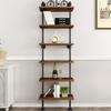 HOMEKAYT Industrial Pipe Shelf Rustic Wood Wall Shelf Ladder Bookshelf Wall Mounted Storage Decor Shelf for Home, Office, Living Room(6-Tier)-Black view 1