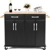 DORTALA Kitchen Island Cart, Rolling Trolley Cart Utility Cabinet w/Rubber Wood Top, Large Storage Easy-Clean with Smooth Lockable Wheels Home Kitchen Carts (Black) view 1