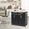 DORTALA Kitchen Island Cart, Rolling Trolley Cart Utility Cabinet w/Rubber Wood Top, Large Storage Easy-Clean with Smooth Lockable Wheels Home Kitchen Carts (Black) view 3