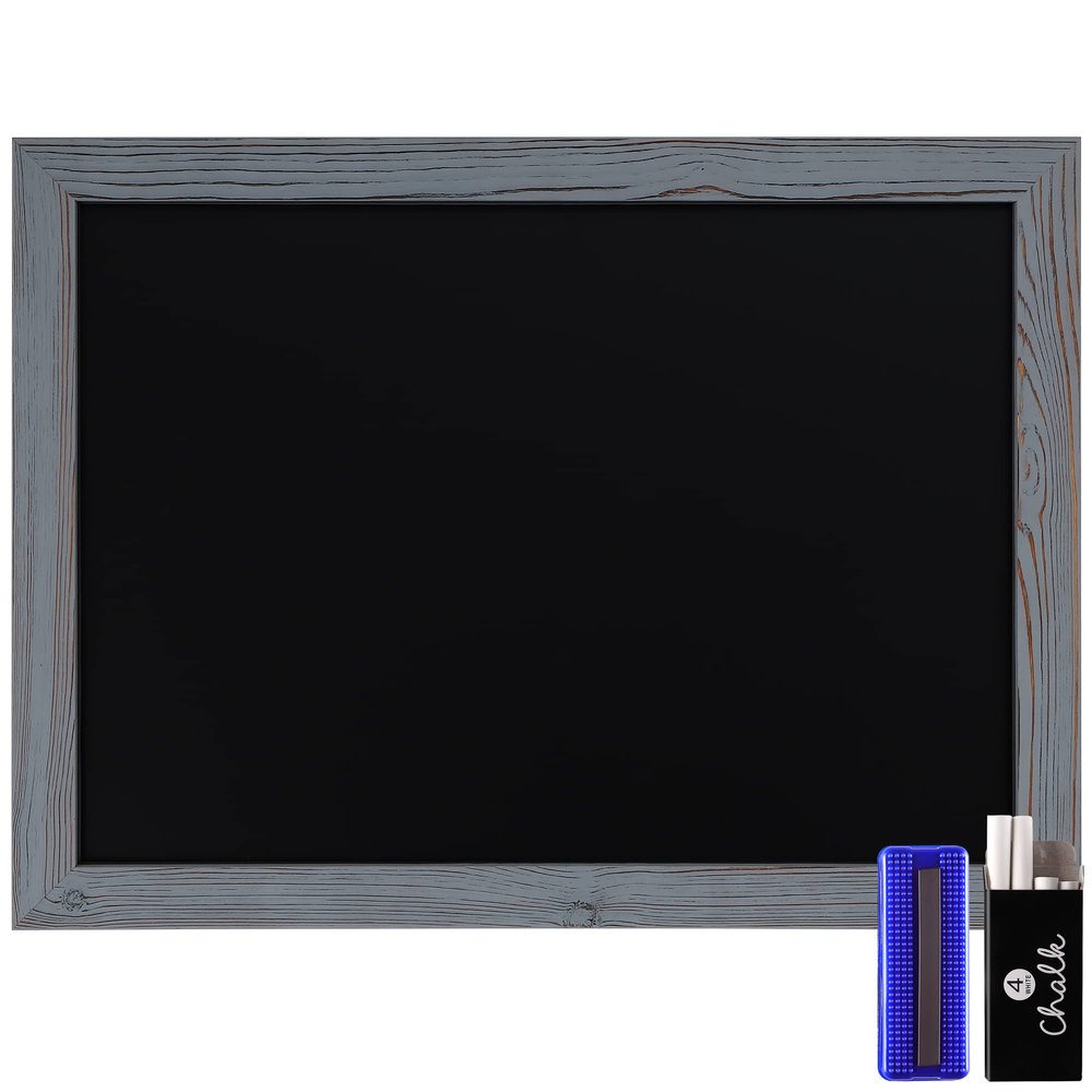 Rustic Grey Magnetic Wall Chalkboard, Large Size 18" x 24", Framed Chalkboard - Decorative Magnet Board Great for Kitchen Decor, Weddings, Restaurant Menus and More!  (18" x 24")