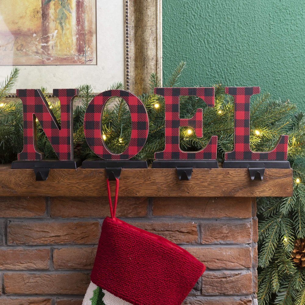 Glitzhome Set of 4 Wooden/Metal Noel Christmas Stocking Holder