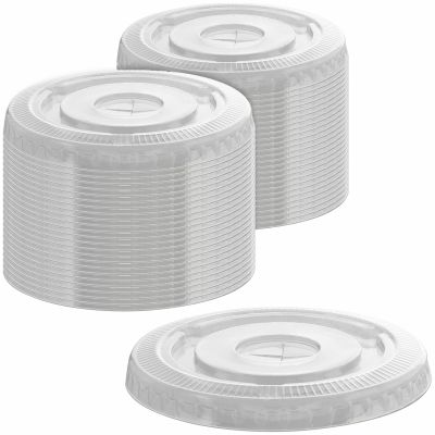 Clear Plastic Flat Lids with Slot (107mm) Pack of 50  Ideal for Cups & Containers  Perfect for Food & Beverage Service