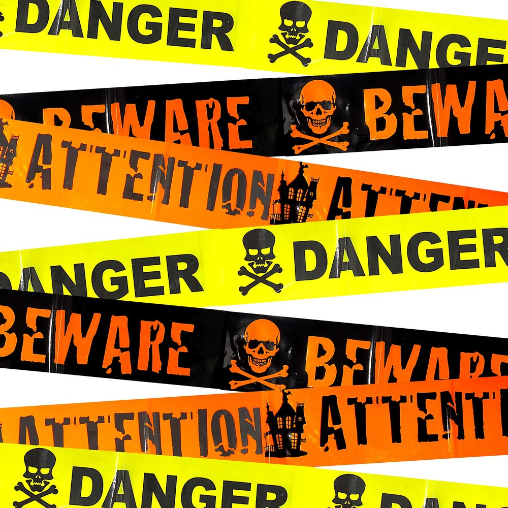 Needzo 30 Feet Halloween Tape Door Decorations, Decorative Caution Accessory that Reads Danger Beware Attention