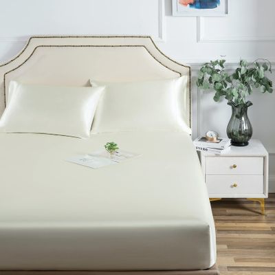 Good Night Bedding Fitted Sheet Twin Ivory - Satin Silk Soft and Comfortable - Wrinkle, Fade, Stain Resistant - 15" Deep Pocket - 1 Single Fitted Bottom Sheet Only - Easy Care (Twin, Ivory)