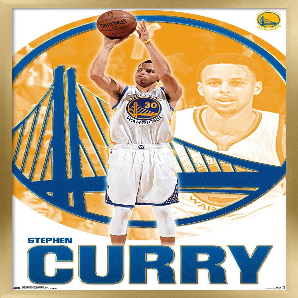 Trends International NBA Golden State Warriors - Stephen Curry 15 Wall Poster, 22.375" x 34", Gold Framed Version