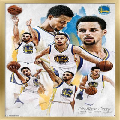 Trends International NBA Golden State Warriors - Stephen Curry 16 Wall Poster, 14.725" x 22.375", Gold Framed Version
