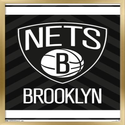 Trends International NBA Brooklyn Nets - Logo 15 Wall Poster, 14.725" x 22.375", Gold Framed Version