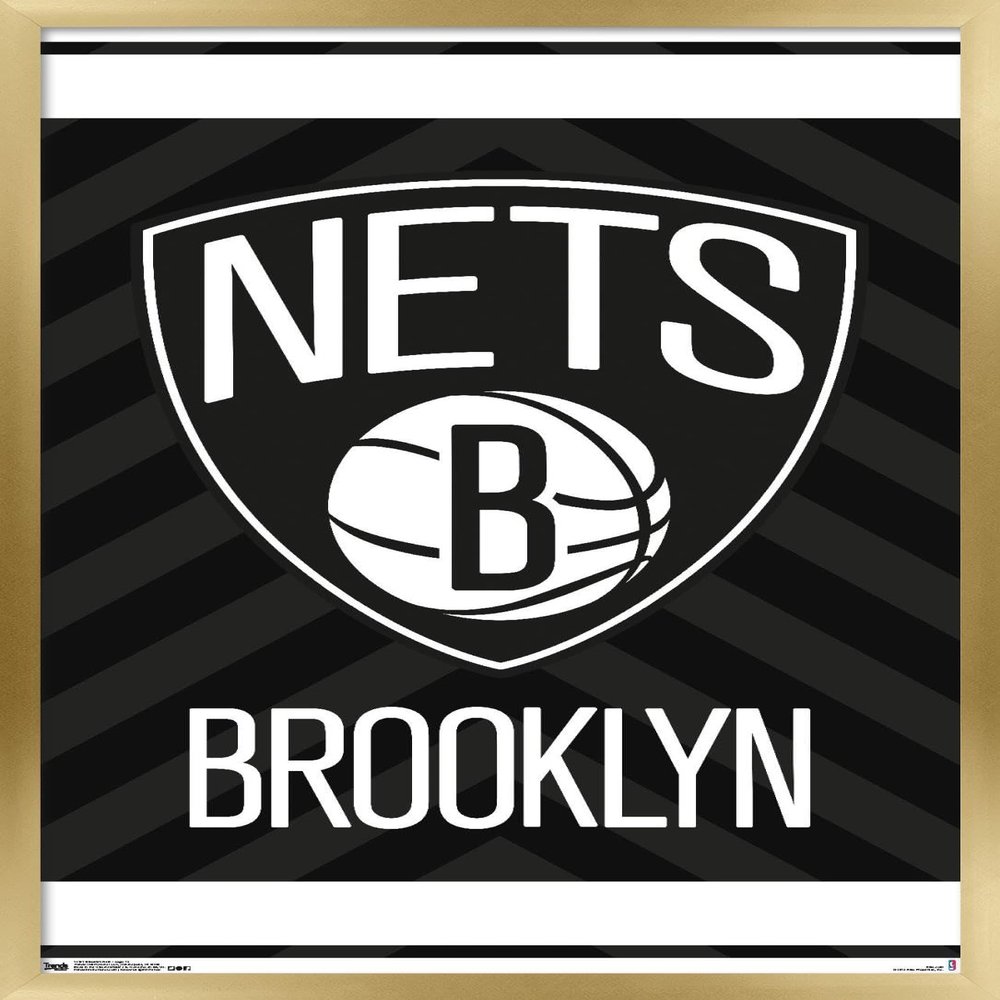 Trends International NBA Brooklyn Nets - Logo 15 Wall Poster, 14.725" x 22.375", Gold Framed Version