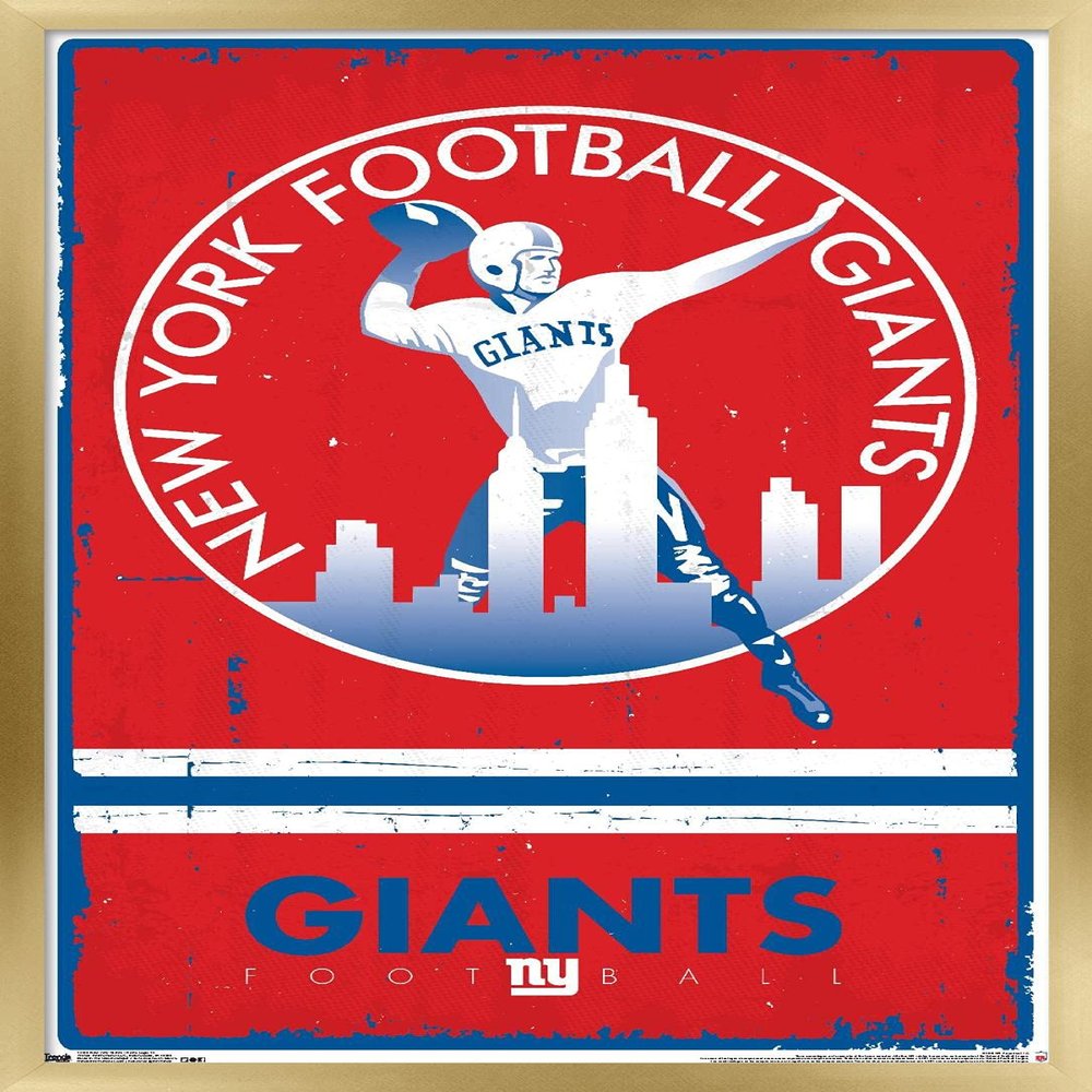 NFL New York Giants - Retro Logo 15 Wall Poster, 22.4L" x 14.7W", Gold Framed Version