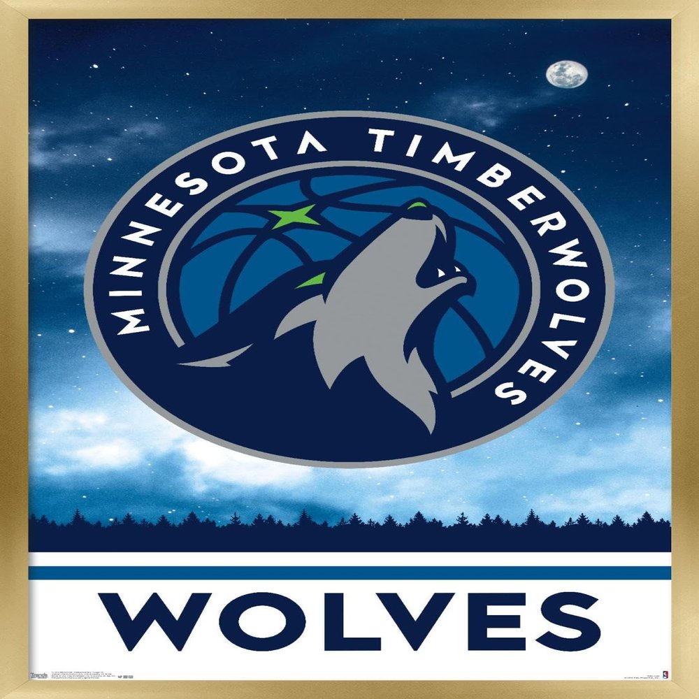 Trends International NBA Minnesota Timberwolves - Logo 18 Wall Poster, 14.725" x 22.375", Gold Framed Version