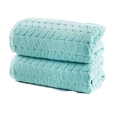 BAGNO MILANO Turkish Cotton Bath Towels, Hand Towels - Soft Plush Jacquard Collection Luxury Towels Set (Aqua Green, 2 pcs Bath Towel Set)