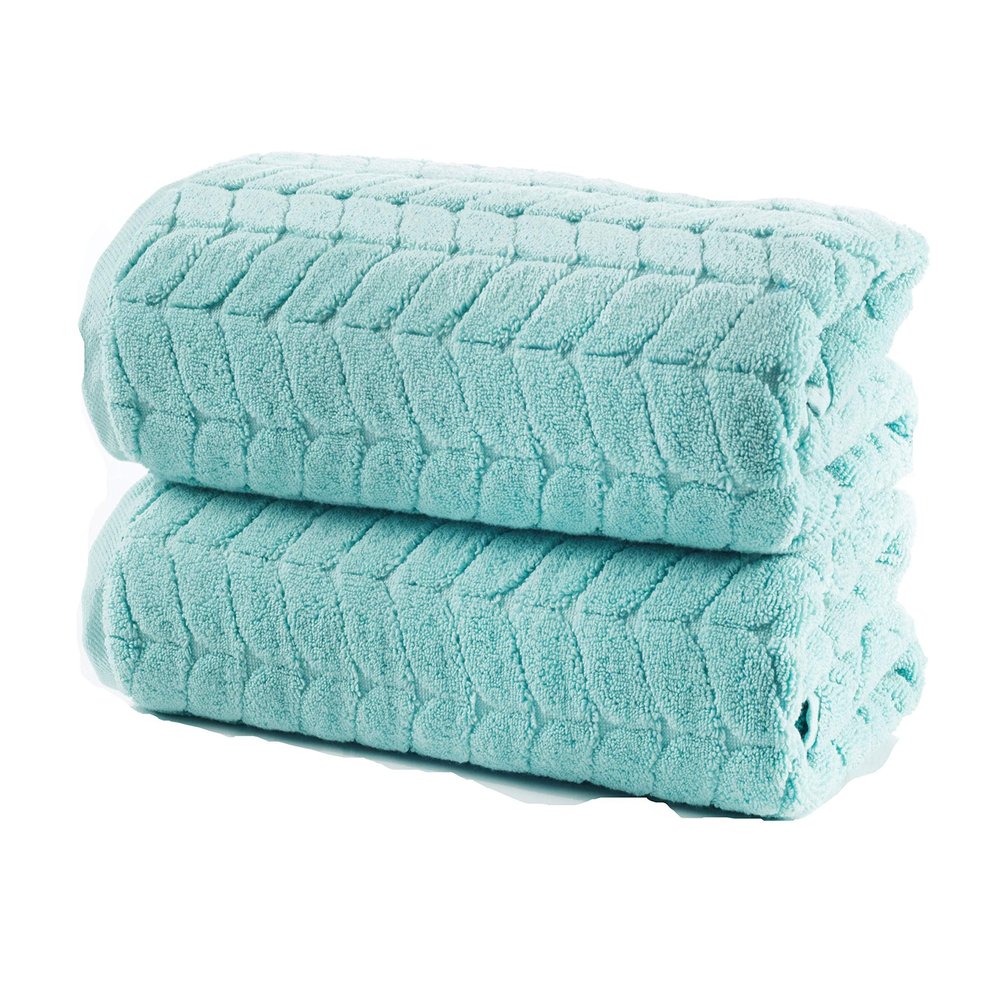 BAGNO MILANO Turkish Cotton Bath Towels, Hand Towels - Soft Plush Jacquard Collection Luxury Towels Set (Aqua Green, 2 pcs Bath Towel Set)