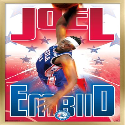 Trends International NBA Philadelphia 76ers - Joel EmbIId 17 Wall Poster, 22.4L x 14.7W, Gold Framed Version