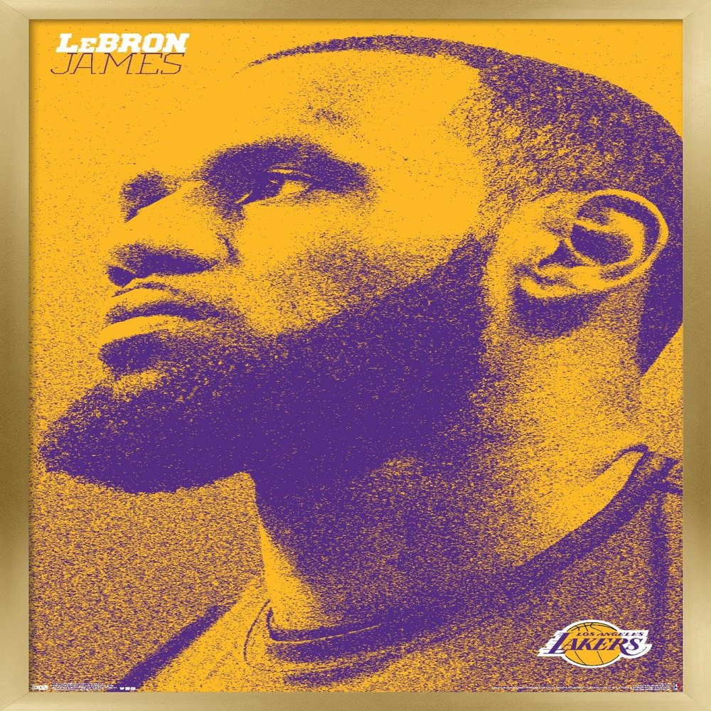 Trends International NBA Los Angeles Lakers - Lebron James 18 Wall Poster, 14.725" x 22.375", Gold Framed Version