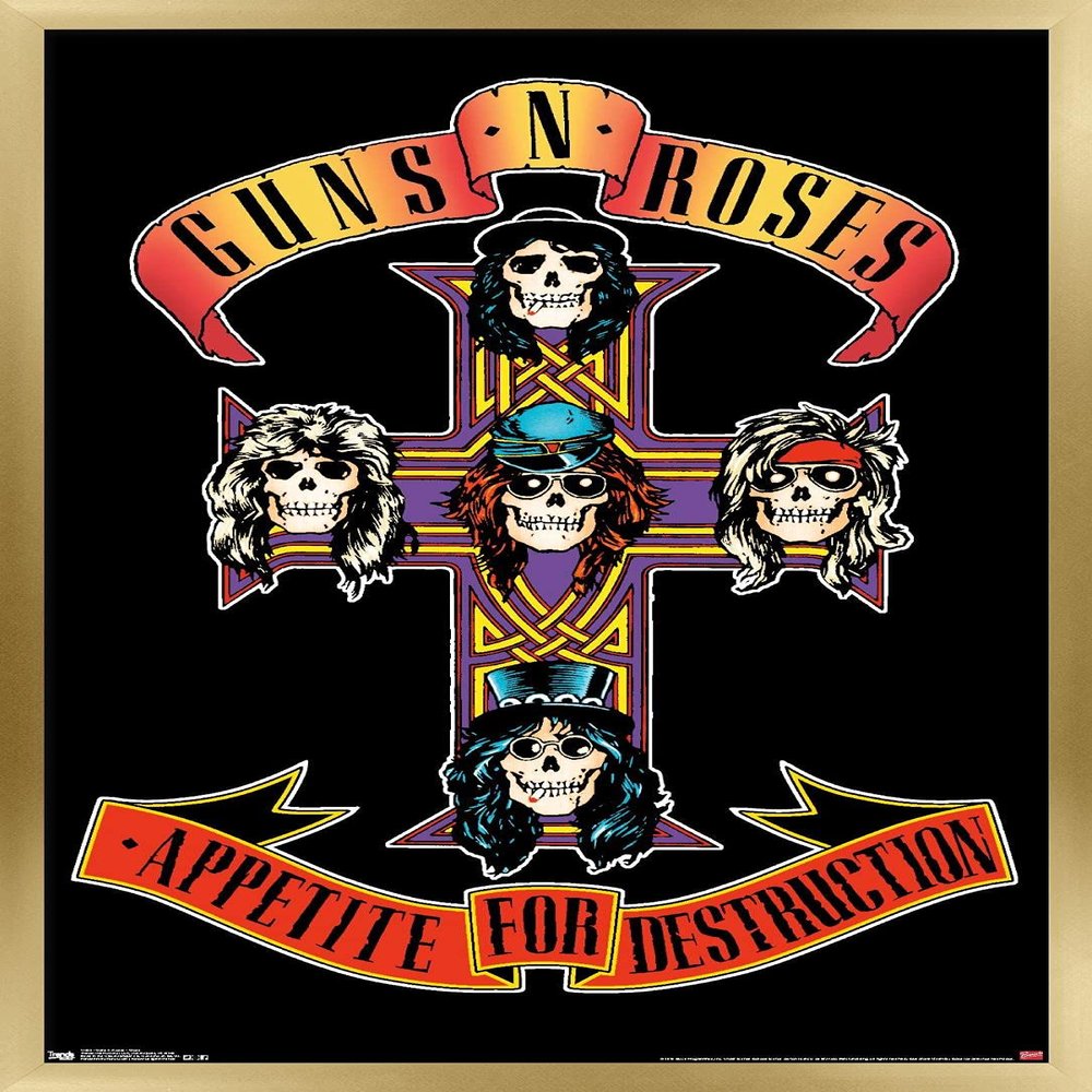 Trends International Guns N' Roses - Cross Wall Poster, 14.725" x 22.375", Gold Framed Version