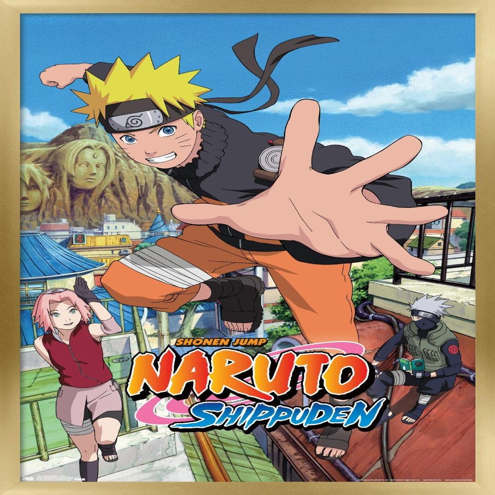 Trends International Naruto Shippuden - Jump Wall Poster, 14.725" x 22.375", Gold Framed Version