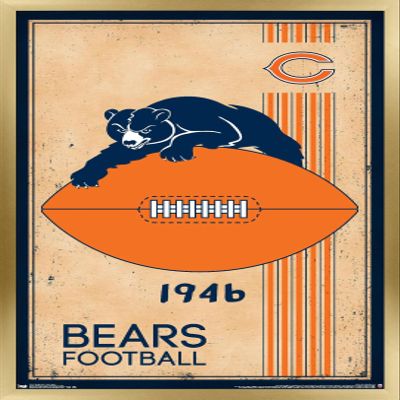 Trends International NFL Chicago Bears - Retro Logo 14 Wall Poster, 22.375" x 34", Gold Framed Version