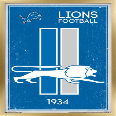 Trends International NFL Detroit Lions - Retro Logo 14 Wall Poster, 22.375" x 34", Gold Framed Version