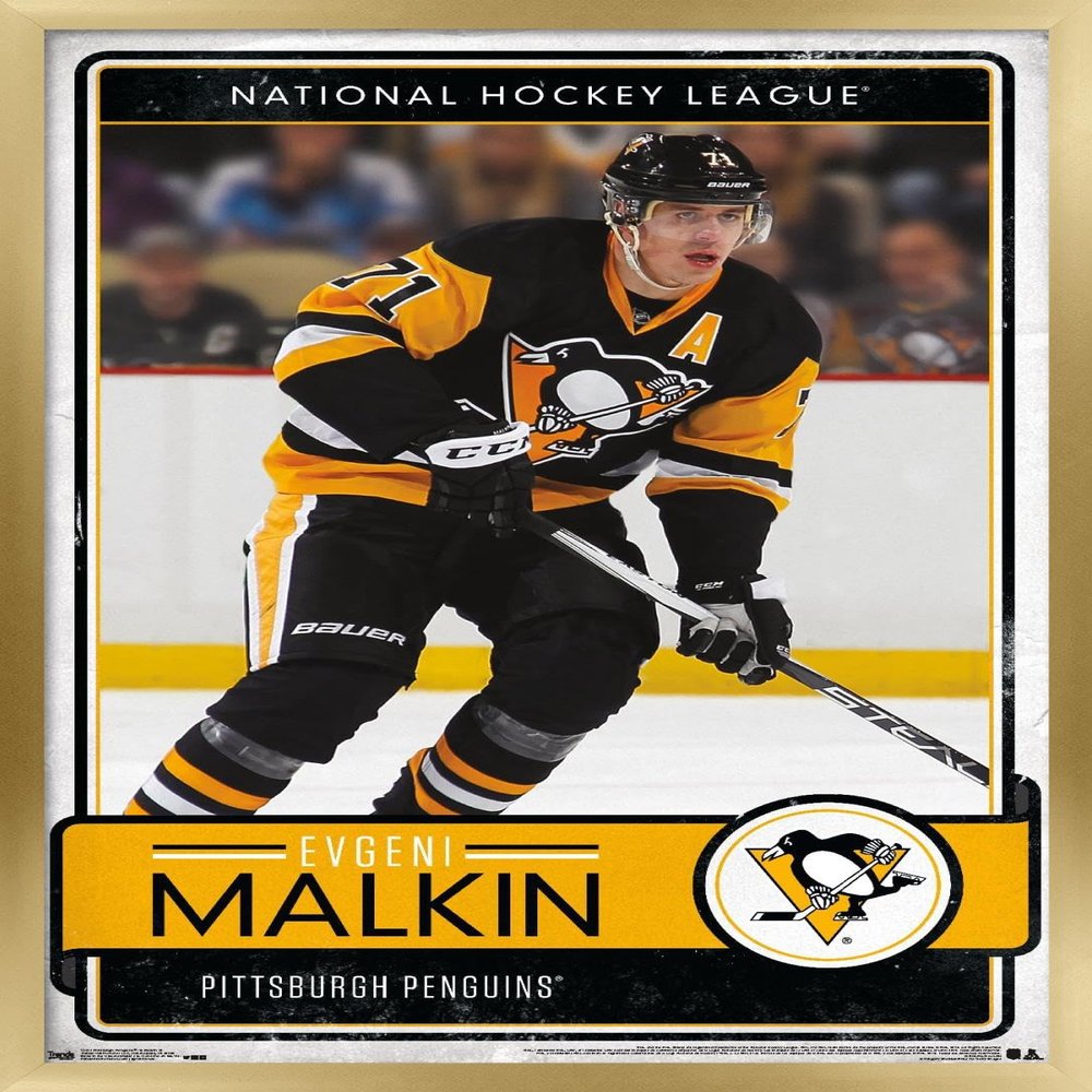 Trends International NHL Pittsburgh Penguins - Evgeni Malkin 16 Wall Poster, 22.375" x 34", Gold Framed Version