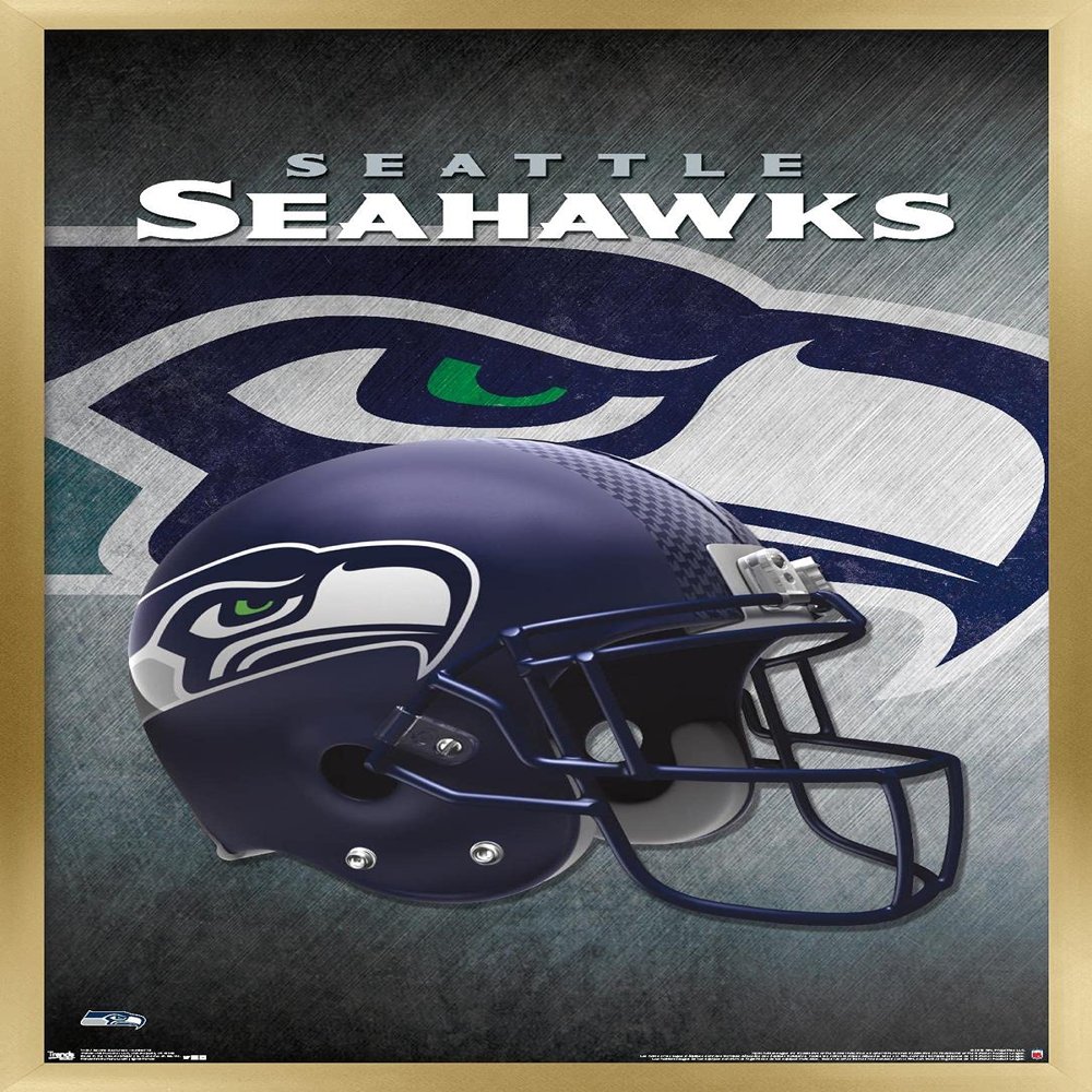 Trends International NFL Seattle Seahawks - Helmet 16 Wall Poster, 22.375" x 34", Gold Framed Version