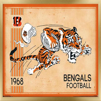 NFL Cincinnati Bengals - Retro Logo 14 Wall Poster, 22.4L" x 14.7W", Gold Framed Version