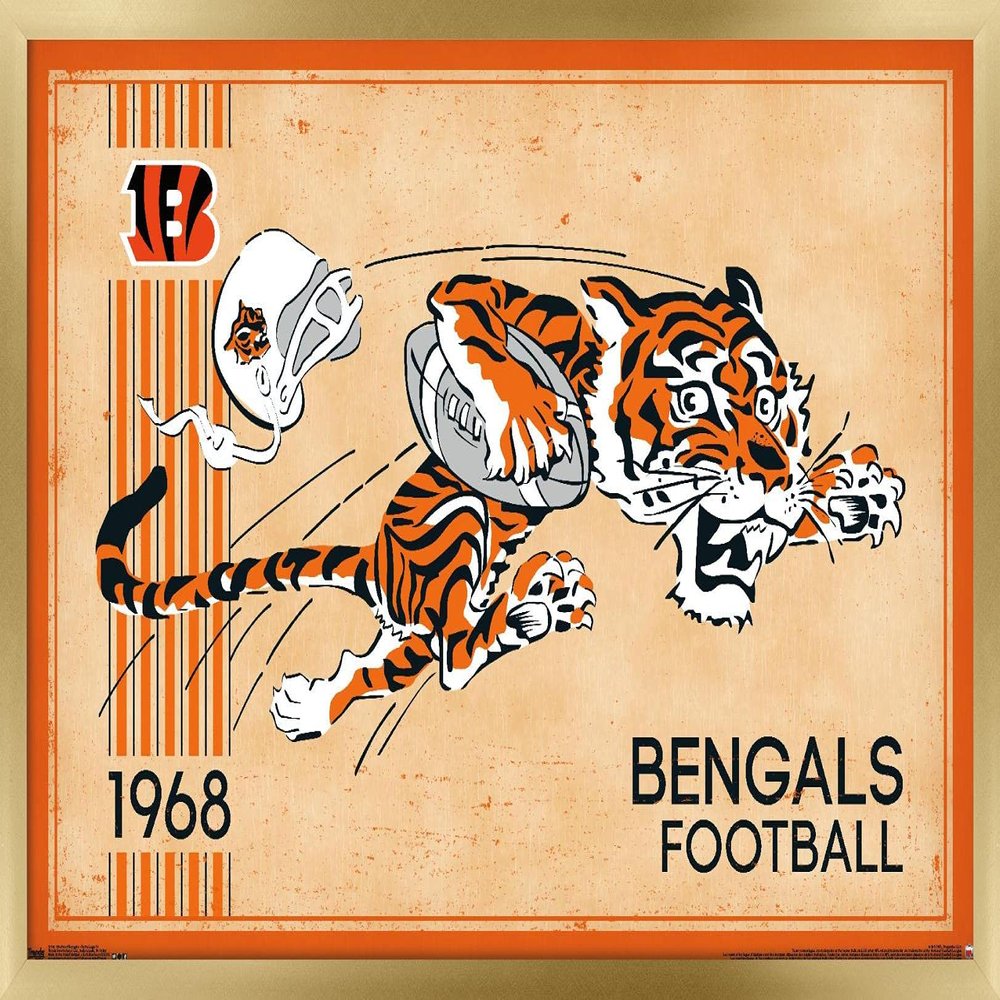 NFL Cincinnati Bengals - Retro Logo 14 Wall Poster, 22.4L" x 14.7W", Gold Framed Version