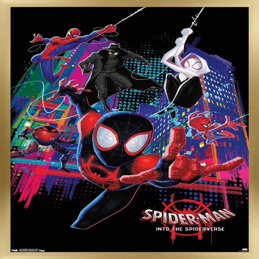 Trends International Marvel Spider-Man - Into The Spider-Verse - Group Wall Poster, 14.725" x 22.375", Gold Framed Version