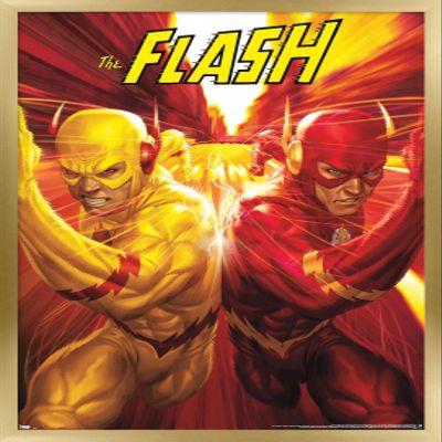 Trends International DC Comics - The Flash and The Reverse Flash - Race Wall Poster, 14.725" x 22.375", Gold Framed Version