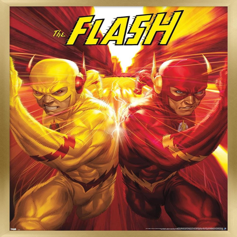 Trends International DC Comics - The Flash and The Reverse Flash - Race Wall Poster, 14.725" x 22.375", Gold Framed Version
