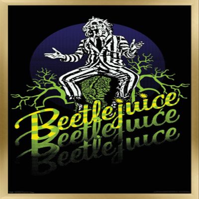 Trends International Beetlejuice - Yellow and Green Neon Wall Poster, 34L x 22.4W, Gold Framed Version