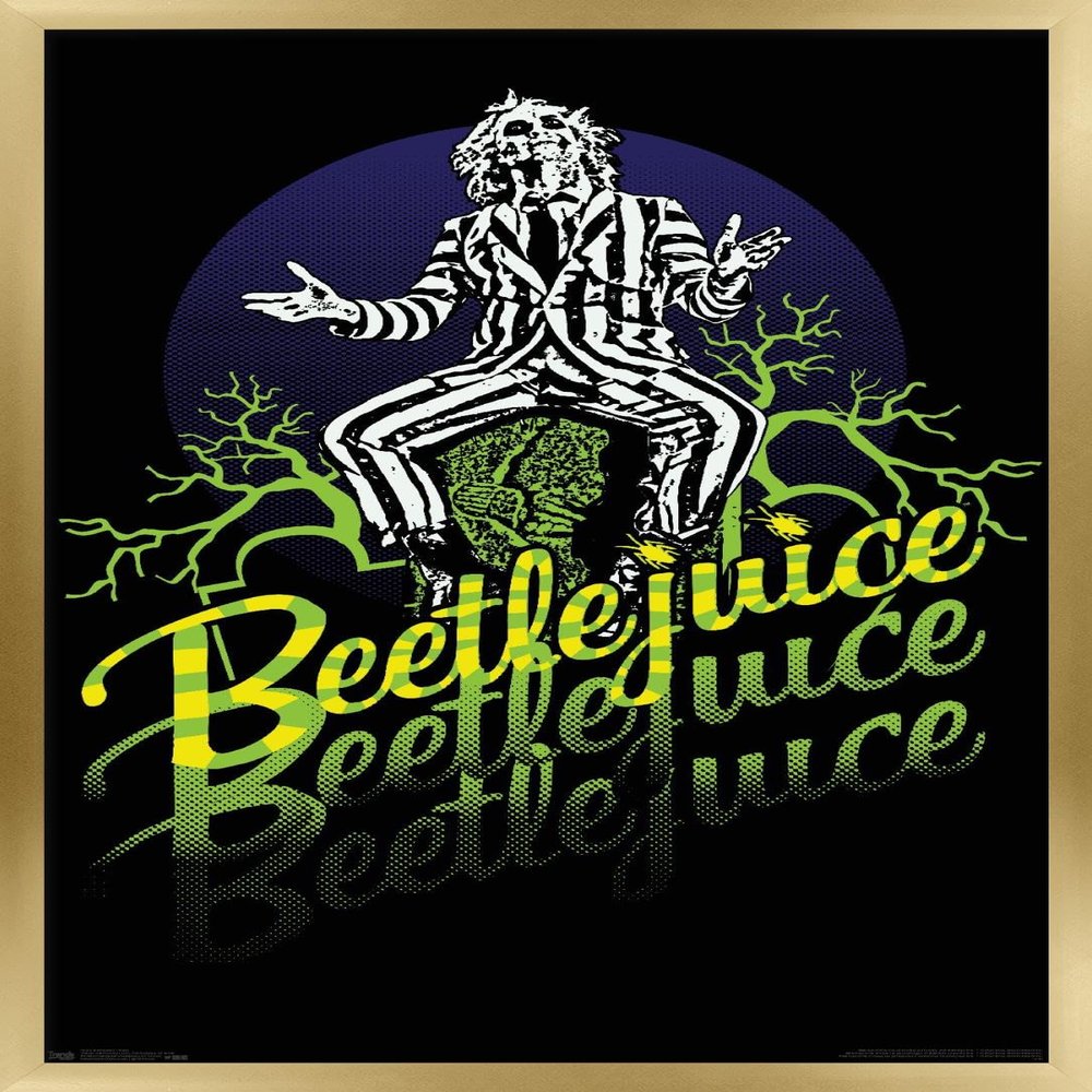 Trends International Beetlejuice - Yellow and Green Neon Wall Poster, 34L x 22.4W, Gold Framed Version