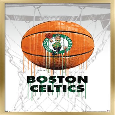 Trends International NBA Boston Celtics - Drip Ball 20 Wall Poster, 14.725" x 22.375", Gold Framed Version