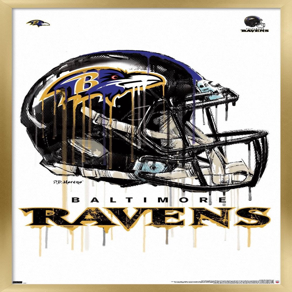 Trends International NFL Baltimore Ravens - Drip Helmet 20 Wall Poster, 14.725" x 22.375", Gold Framed Version