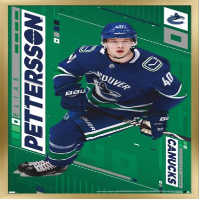Trends International NHL Vancouver Canucks - Elias Pettersson 19 Wall Poster, 22.375" x 34", Gold Framed Version