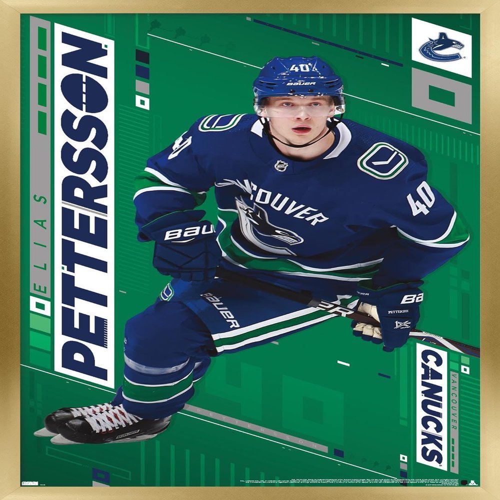 Trends International NHL Vancouver Canucks - Elias Pettersson 19 Wall Poster, 22.375" x 34", Gold Framed Version