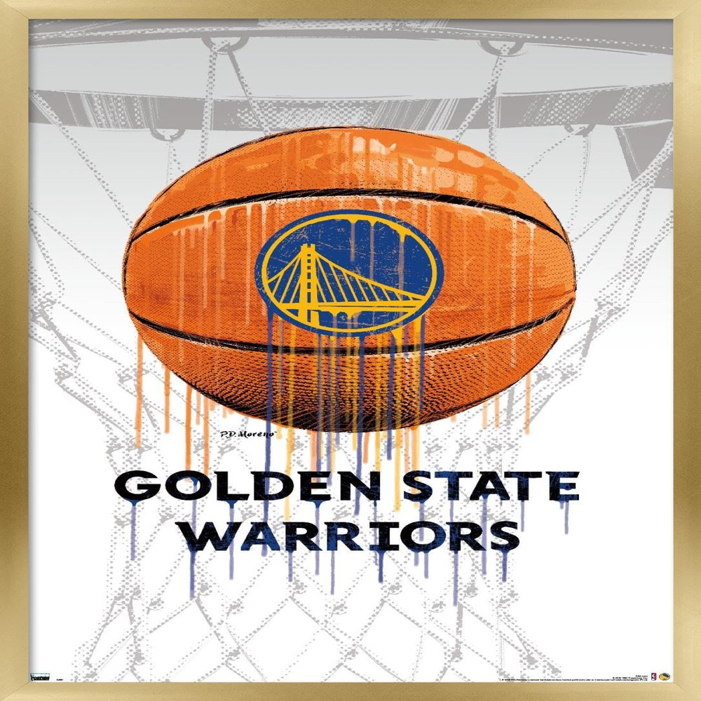 Trends International NBA Golden State Warriors - Drip Ball 20 Wall Poster, 14.725" x 22.375", Gold Framed Version